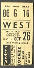 Load image into Gallery viewer, Oct 26 1963 Maple Leaf Gardens NHL Hockey Ticket Toronto Maple Leafs vs Rangers