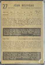 Load image into Gallery viewer, 1953 Parkhurst #27 Jean Beliveau NHL Hockey Card RC Montreal Canadiens PSA 3 VG