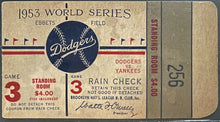 Load image into Gallery viewer, 1953 World Series Brooklyn Dodgers New York Yankees Ticket Stub Game 3 MLB iCert