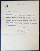 Load image into Gallery viewer, 1912 City of Toronto Letterhead Typed Letter Signed By Mayor Thomas L. Church