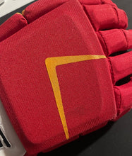Load image into Gallery viewer, 2022 Matthew Tkachuk Game Worn Sherwood Code V Hockey Gloves Calgary Flames NHL