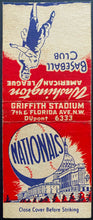 Load image into Gallery viewer, 1950 MLB A.L Washington Nationals Schedule Matchbook Matches + Sticker