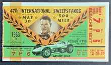 Load image into Gallery viewer, 1963 Indy 500 47th International Sweepstakes Ticket Stub Rodger Ward Vintage
