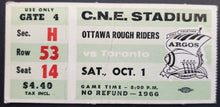 Load image into Gallery viewer, 1966 C.N.E. Stadium Ottawa Rough Riders vs Toronto Argonauts CFL Football Ticket