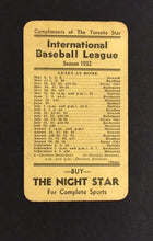 Load image into Gallery viewer, 1932 Toronto Maple Leaf Baseball International League Pocket Schedule The Star
