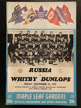 Load image into Gallery viewer, 1957 MLG Hockey Program Whitby Dunlops vs Moscow Selects + Ticket Vintage Rare