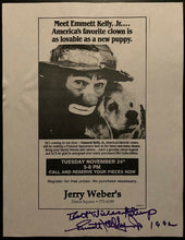 Load image into Gallery viewer, 1992 Signed Vintage Emmett Kelly Junior Autographed Clown Performance Flyer JSA