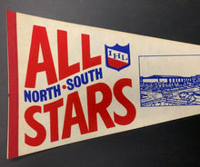 Load image into Gallery viewer, 1979 IHL All Stars Hockey North - South Full Size Pennant Saginaw Civic Center