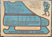 Load image into Gallery viewer, 1979-80 O-Pee-Chee #18 Wayne Gretzky RC NHL Hockey Card PSA 8 (OC) OPC