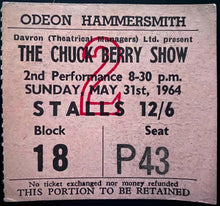 Load image into Gallery viewer, 1964 Chuck Berry Original Vintage Odeon Hammersmith Concert Ticket + 3 Photos