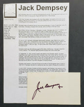 Load image into Gallery viewer, Boxing Great Jack Dempsey Autographed Index Card + Biography Vintage Boxing