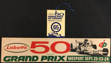 Load image into Gallery viewer, 1972 Grand Prix Canada Mosport 1st Race Ticket + Labatt's 50 Bumper Sticker +