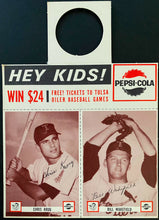 Load image into Gallery viewer, 1963 Tulsa Oilers Pepsi Cola Baseball Card Promo Chris Krug + Bill Wakefield