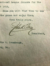 Load image into Gallery viewer, 1915 National League Baseball Signed Typed Letterhead John Tener Autographed