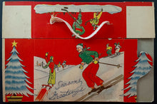 Load image into Gallery viewer, Early 1900's Folding Christmas Gift Box Winter Sports Scene Hockey Vtg Antique