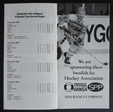 Load image into Gallery viewer, 1991 Canada Cup Hockey Tournament - Team Sweden Media Guide Mats Sundin