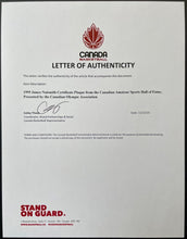 Load image into Gallery viewer, 1995 James Naismith Hall of Fame Certificate Plaque Canada Basketball CBF LOA