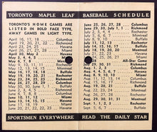 Load image into Gallery viewer, 1958 Toronto Maple Leafs Daily Star International League Baseball Schedule