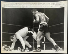Load image into Gallery viewer, 1961 Vintage Boxing Press Photo Floyd Patterson Knocks Out Ingemar Johansson