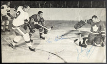 Load image into Gallery viewer, 1964 Tim Horton Johnny Bower Autographed Photo Cut Maple Leaf Gardens Signed JSA