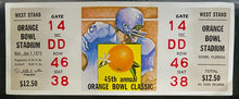 Load image into Gallery viewer, 1979 NCAA Football 45th Orange Bowl Full Ticket Lucite Mounted Oklahoma Nebraska