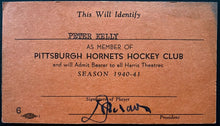 Load image into Gallery viewer, 1940/41 Peter Kelly Pittsburgh Hornets Identification Card Hockey AHL IHL VTG