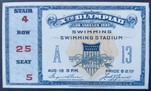 Load image into Gallery viewer, 1932 Los Angeles Summer Olympics Swimming Ticket Stub Historical Sports Vintage