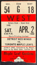 Load image into Gallery viewer, 1988 Maple Leaf Gardens NHL Hockey Ticket Seasons Last Game Leafs vs Red Wings