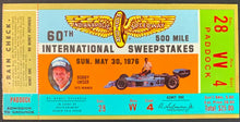 Load image into Gallery viewer, 1976 Indianapolis 500 International Sweepstakes Racing Ticket Rutherford Wins