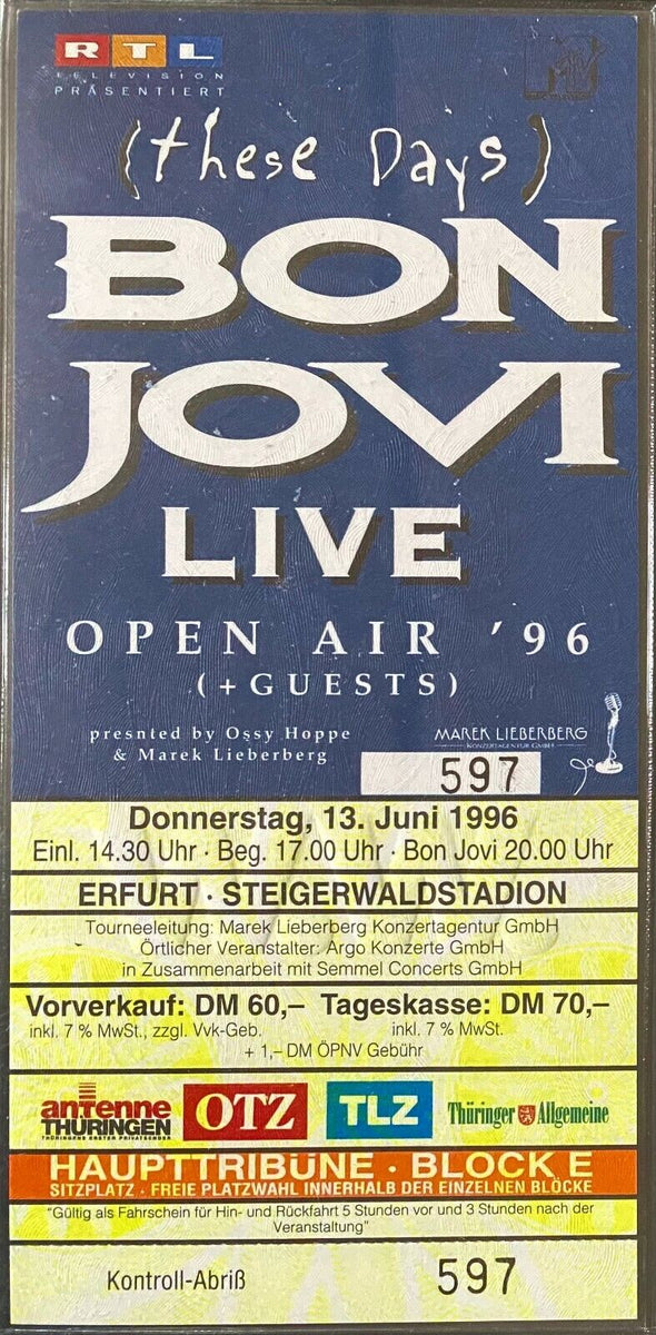 1996 Vintage Bon Jovi These Days Open Air Concert Ticket Erfurt