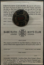 Load image into Gallery viewer, 1934 Babe Ruth Boys Club Members Pin + Unused Contest Coupon VTG MLB Baseball