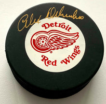 Load image into Gallery viewer, Alex Delvecchio Signed Detroit Red Wings Hockey Puck Autographed NHL Trench MFG