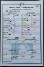 Load image into Gallery viewer, Sept 22 2020 Toronto Blue Jays New York Yankees Line-Up Card MLB Baseball Holo