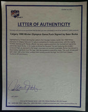 Load image into Gallery viewer, Sean Burke Autographed 1988 Calgary Winter Olympics Game Hockey Puck Signed LOA