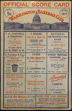 Load image into Gallery viewer, 1937 Rare MLB Baseball Scorecard Washington Senators Boston Red Sox Vintage