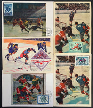 Load image into Gallery viewer, 5 Different USSR Russian Hockey Postcard Lot Vintage CCCP Postage Stamp