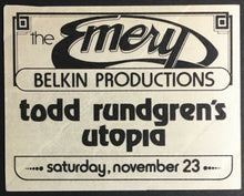 Load image into Gallery viewer, 1970s Todd Rundgren Utopia Concert Decal Emery Auditorium Music Sticker Pass