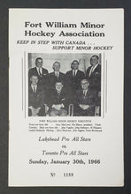 Load image into Gallery viewer, 1966 Fort William Minor Hockey League Program Lakehead Pro All Stars v Toronto