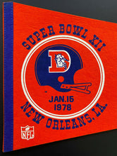 Load image into Gallery viewer, 1978 Rare Super Bowl XII NFL Football Pennant Denver Broncos AFC Champions