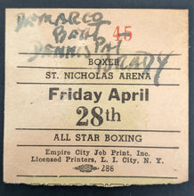 Load image into Gallery viewer, 1950 St. Nicholas Arena Boxing Vintage Ticket Stub Paddy DeMarco Dennis Brady
