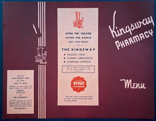 Load image into Gallery viewer, 1933-36 Vintage Original Kingsway Pharmacy Toronto Menu Canada Unfolded
