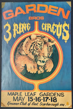 Load image into Gallery viewer, Garden Bros 3 Ring Circus Vintage Poster Performance at Maple Leafs Gardens