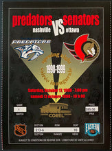 Load image into Gallery viewer, 1998 NHL Hockey Ottawa Senators Regular Season Home Opener Ticket vs Nashville