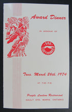 Load image into Gallery viewer, 1974 Vintage OHA Sault Ste. Marie Soo Greyhounds Awards Dinner Program Hockey