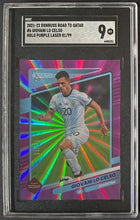 Load image into Gallery viewer, 2021-22 Donruss Road to Qatar Giovani Lo Celso #6 Holo Purple Laser 81/99 SGC 9