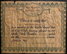 Load image into Gallery viewer, 1954 Golf Legend Walter Hagen Signed Hole-in-One Certificate Autographed PSA LOA