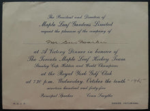 Load image into Gallery viewer, 1945 Original Gus Marker Personal Invite Leafs Stanley Cup Championship Dinner