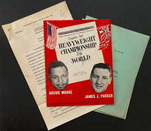 Load image into Gallery viewer, 1956 Moore vs Parker Heavyweight Championship Boxing Program + 4 Documents