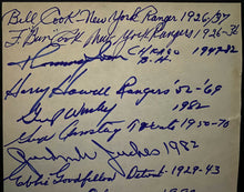Load image into Gallery viewer, NHL Hockey Hall Of Famers Rare Autographed Signed Sheet x15 Worsley Cook + JSA