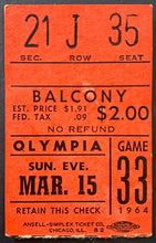 Load image into Gallery viewer, 1964 Detroit Olympia NHL Hockey Program + Ticket Red Wings vs Chicago Blackhawks